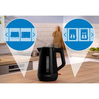 Bosch Чайник TWK1M123, 2400 Вт, 1.7 Л, пластик, 360° поворотная база, черный, фильтр от накипи, автоматическое отключение (TWK1M123)