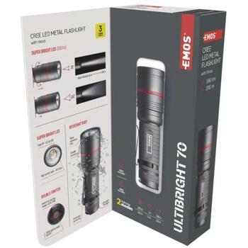 Emos CREE LED металлический фонарик P3170, 340 lm, 3x AAA, алюминий, IP65, 2 режима, 200 м дальность (P3170)