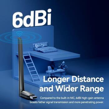 Vention USB adapteris KDTB0 633Mbit/s, 2.4-5GHz, 6dBi antena, WPA2-PSK, USB 2.0, melns (KDTB0)
