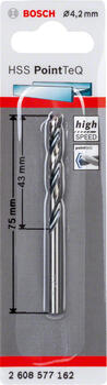 Urbis metālam PointTeQ 4,2 x 43 x 75 mm , 1 gab., Urbjmašīnām/skrūvgriežiem POINTTEQ HSS SPIRĀLVEIDA URBIS, 2608577162, BOSCH (2608577162)