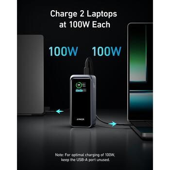Anker Power Bank A1336011, 20000 мАч, 200 Вт, 2xUSB-C, 1xUSB-A, быстрая зарядка, дорожный чехол (A1336011)