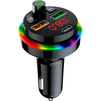 Tracer CarSynk Transmiter FM BT TRACAU47754, 25W USB-C, 2xUSB-A 5V/3.1A, LED displejs, MicroSD karšu lasītājs, RGB apgaismojums (TRACAU47754)