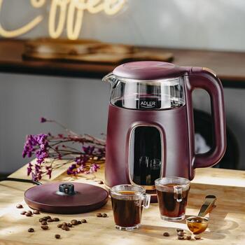 Adler Электрический чайник AD 1305bu, 2200 W, 1.7 L, Пластик, 360° поворотная база, Бордовый (AD 1305bu)