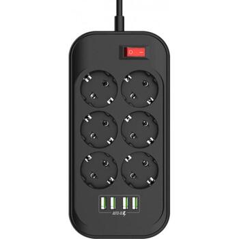 Colorway Электрическая розетка CW-CHE64B, 17W, 10A, 250V, 6 евроразъемов, 4xUSB, 2м медный кабель, защита от детей (CW-CHE64B)