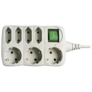Emos Удлинитель PS1721, 1,5 м, 3x2P+PE+4x2P НЕМЕЦКИЙ, PVC, 2300 Вт, с выключателем, защита от детей (PS1721)