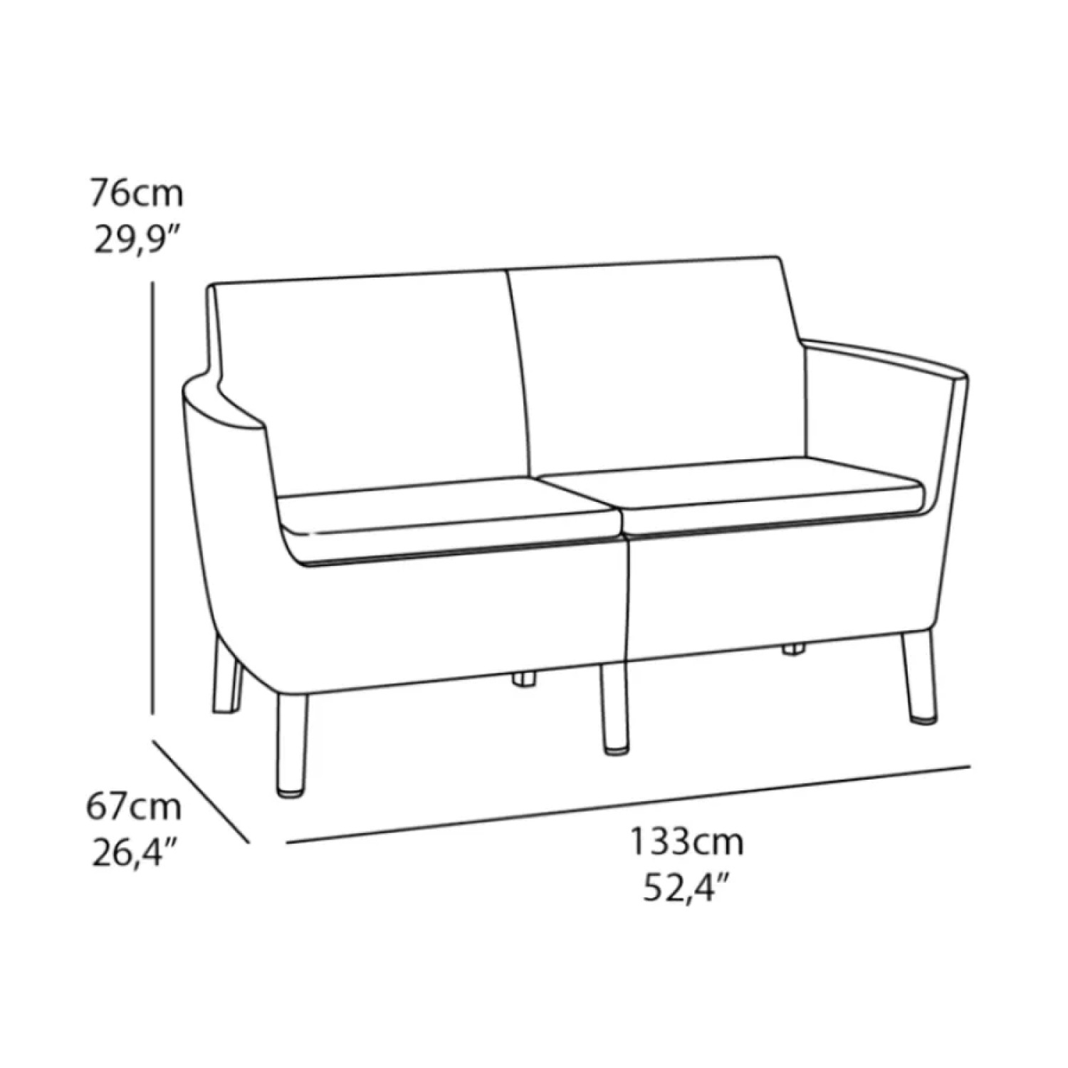 Keter Salemo 2 Seater Sofa 29209038599, 133x67x76cm, коричневый, имитация ротанга, устойчив к УФ (29209038599)