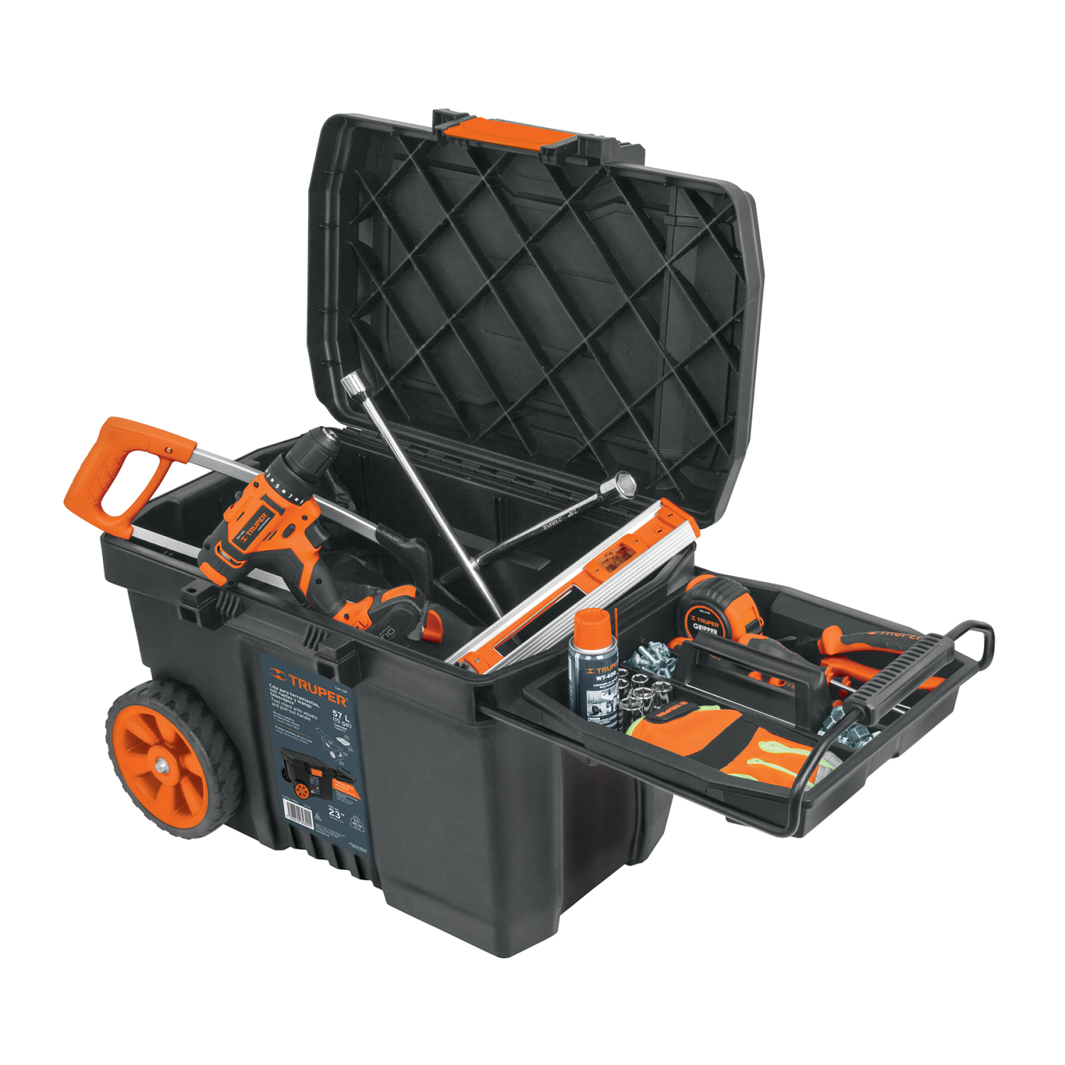 Industriālā plastmasas instrumentu kaste uz riteņiem 57L CHP-23R Truper (CHP-23R)