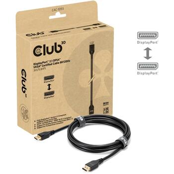 Club3D DisplayPort 2.1 CAC-1093 kabelis 3m, 54Gbps, 8K120Hz, 2160p/4320p, taisns kontakts, melns (CAC-1093)