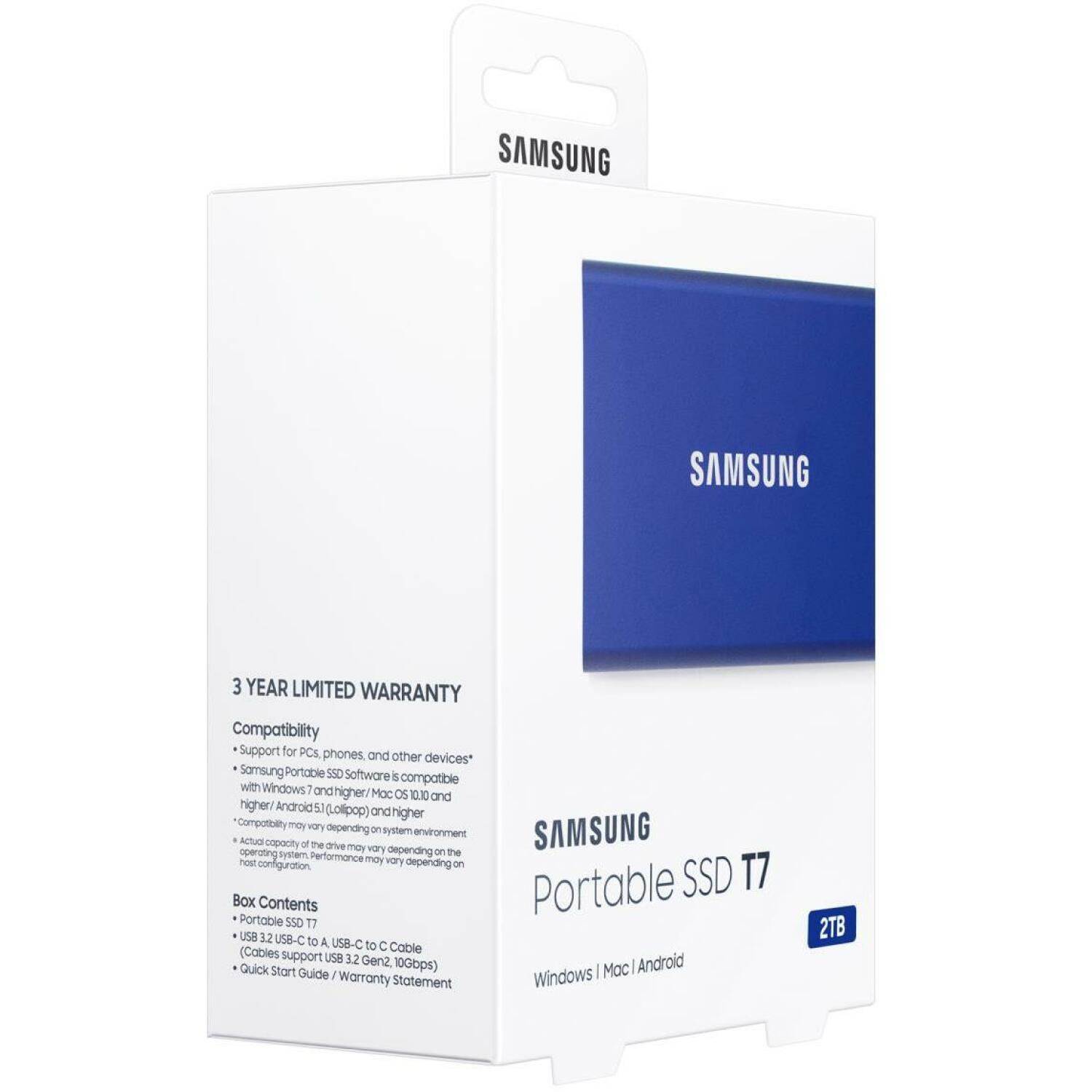 Samsung SSD ārējais MU-PC2T0H/WW 2TB, lasīšanas ātrums 1050 MB/s, rakstīšanas ātrums 1000 MB/s, USB Type-C, 256-bit AES (MU-PC2T0H/WW)