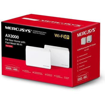 Mercusys bezvadu tīkla sistēma HALOH80X(2-PACK) 3000 Mbit/s, 2.4 GHz/5 GHz, 3 RJ-45 porti, 2 vienības, balta (HALOH80X(2-PACK))