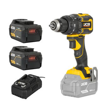 JCB JCB-18PCD-75-5 Professional 18V kompakta bezsuku urbjmašīna-skrūvgriezis urbšanai un skrūvēšanai 75Nm 13mm patrona 2x5.0Ah akumulatori 4.5A lādētājs (JCB-18PCD-75-5)