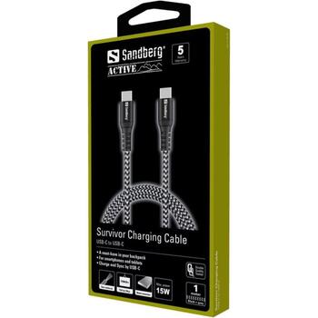 Sandberg USB-C кабель 441-38, 1м, USB 2.0, USB C, USB C, мужской, черный, серый, Кевлар, Нейлон (441-38)