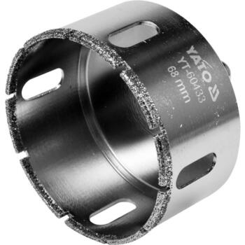 Yato dimanta kroņurbis YT-60433, 68mm, 400 min⁻¹, sausai un mitrai urbšanai, keramikai un porcelānam, niķelēts, dimanta pārklājums (YT-60433)