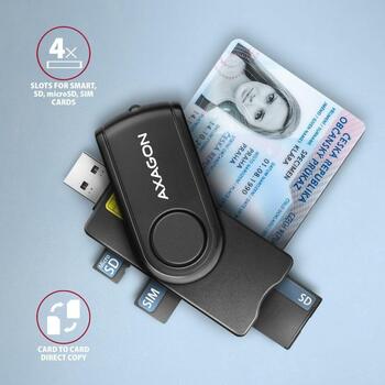 Axagon planšetdators CRE-SMP2A USB-C, USB 2.0, 4 sloti, atmiņas karte microSD, SIM, melns, CE, RoHS (CRE-SMP2A)
