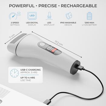 Ray Battler Callus Remover RB 0018, 2 скорости, LED дисплей, IPX5, 5V, 1200mAh, 4ч работы, дорожный чехол, ролики: мелкие, обычные (RB 0018)