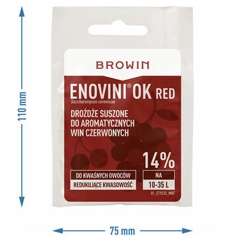 Browin Enovini® OK RED винные дрожжи 400390, 7 г, 25 Л, для красного вина, снижает кислотность на 20-24% (400390)