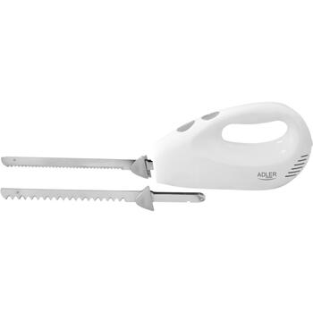 Adler Электрический нож AD 4512, 200 W, 850 g, Нержавеющая сталь, 2 ножа, 29 см длина лезвия, 1 м шнур питания, Белый (AD 4512)