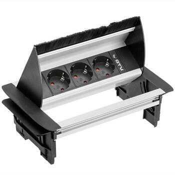 GTV mēbeļu kontaktligzda AE-PBC3GS-53BKS, 3xSHUKO, 1,5m, 16A, 3600W, IP20, USB 5V 2A, alumīnija, birste (AE-PBC3GS-53BKS)
