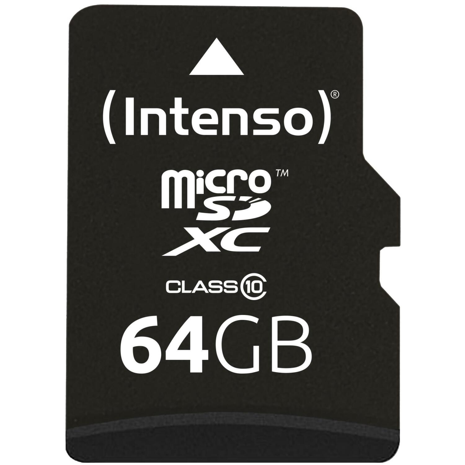 Intenso карта памяти MicroSDXC 3413490 64 ГБ, скорость чтения 25 МБ/с, класс 10, адаптер в комплекте, водонепроницаемая (3413490)