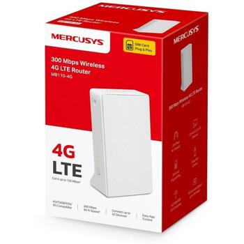Mercusys беспроводной маршрутизатор MB110-4G 300 Мбит/с, 4G LTE, 2.4 ГГц, 32 устройства, 9 В, 0.85 А, 150 мм (MB110-4G)
