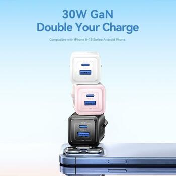 Vention lādētājs FERW0-EU 65W PD ātrā uzlāde, 3 ierīces, 2 USB-C, 1 USB-A, AC, balts (FERW0-EU)