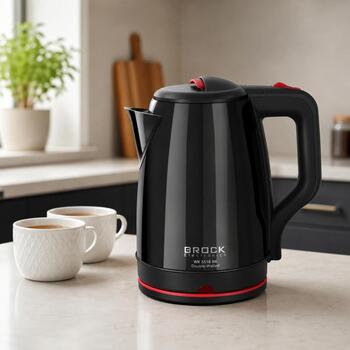 Brock WK 5518 BK чайник, 2,0л, 1500Вт, 360° основание, черный, нержавеющая сталь, двойные стенки, скрытый нагревательный элемент (WK 5518 BK)