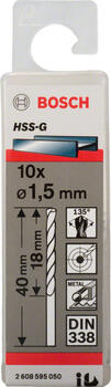 HSS-G urbji metālam 1,5mm, 10gab., Urbjmašīnām/skrūvgriežiem PRO METAL HSS-G STANDARTA SPIRĀLVEIDA URBJA GARUMS, 2608595050, BOSCH (2608595050)