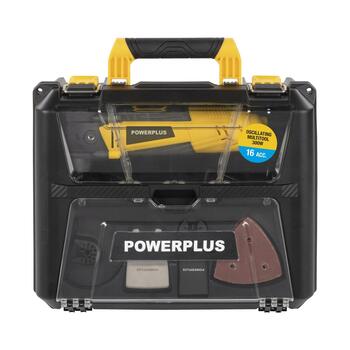 Powerplus POWXBOX011 oscilējošs multiinstruments griešanai slīpēšanai un skrāpēšanai 300W 20000-44000gāj./min 6 ātrumi 16 piederumi koferī (POWXBOX011)
