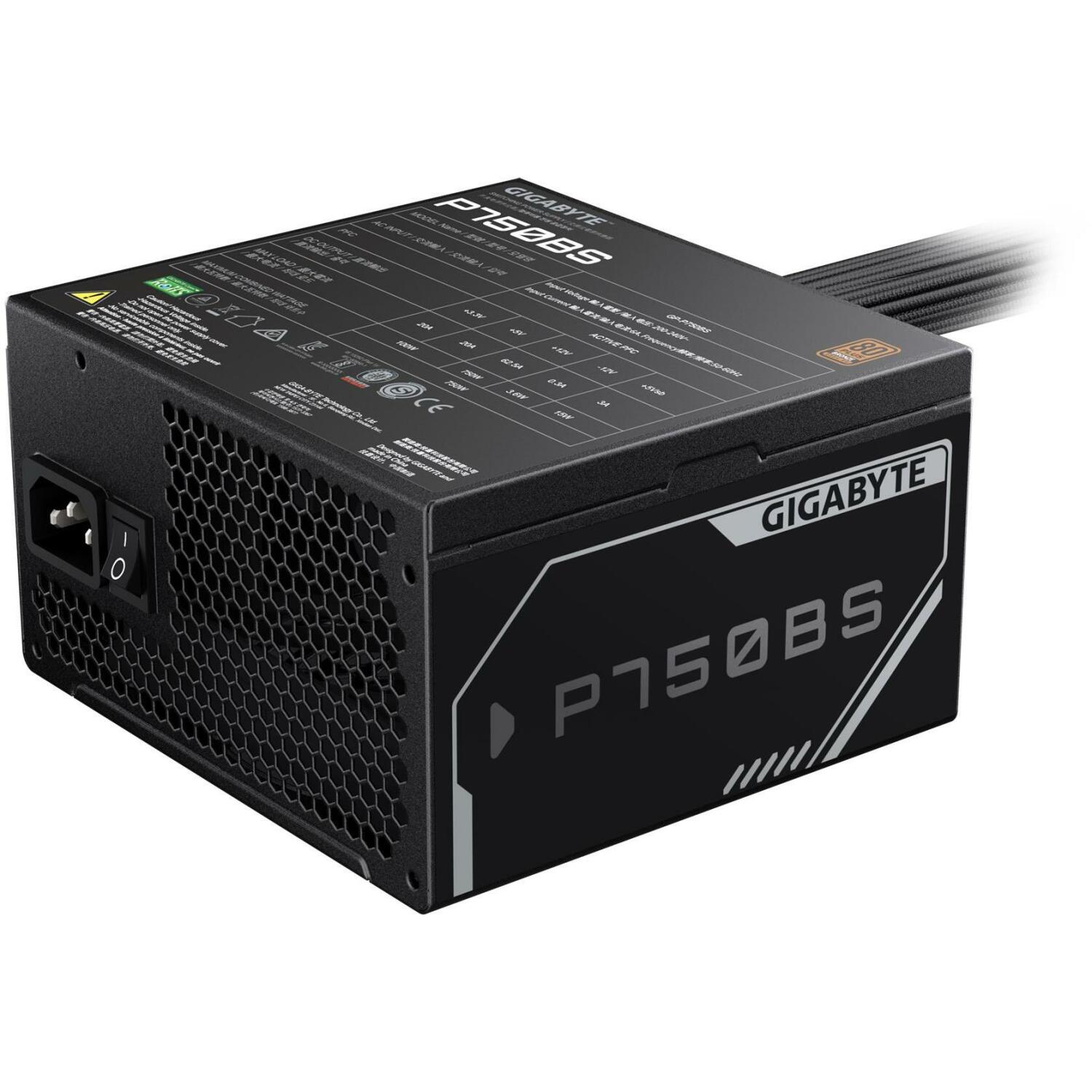 Gigabyte Datora barošanas bloks GP-P750BS, 750W, 200-240V, 50/60Hz, 80 PLUS Bronza, 120mm ventilators, aktīvā dzesēšana (GP-P750BS)