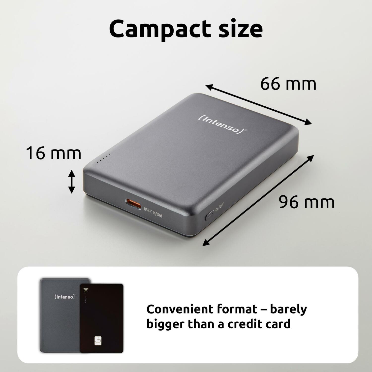 Intenso Power Bank 7344034 10000 мАч, 20 Вт USB-C PD, 15 Вт беспроводная зарядка, совместим с MagSafe, серый (7344034)