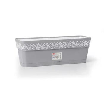 Stefanplast Gaia 2188801 puķu kaste ar paliktni, 50x18x17cm, 9,5L, pelēka, pašlaistīšana (2188801)