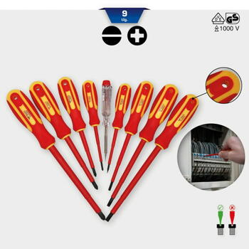 Набор отверток VDE, 9 шт., SL/PH, Brilliant Tools, BT068010, 3,0 x 75 мм – 4,0 x 10 см – 5,5 x 12,5 см – 6,5 x 15 см, PH0 x 75 мм – PH1 x 80 мм – PH2 x 10 см – PH3 x 15 см (BT068010)