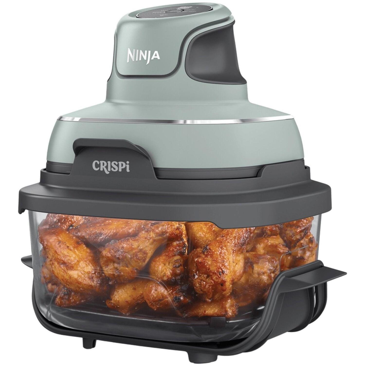 Ninja CRISPi FN101EUSG pārnēsājams karstā gaisa fritieris cepšanai un gatavošanai 1700W 3.8L 1.4L 4 funkcijas 80-185°C stikla trauki zaļš (FN101EUSG)