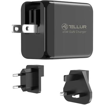 Tellur Зарядное устройство TLL151451, 65W, 2xUSB-C, USB-A, AC 100-240V, 1,5A, 5V/3A, 9V/3A, 12V/3A, 15V/3A, 20V/3,25A, 4,5V/5A (TLL151451)