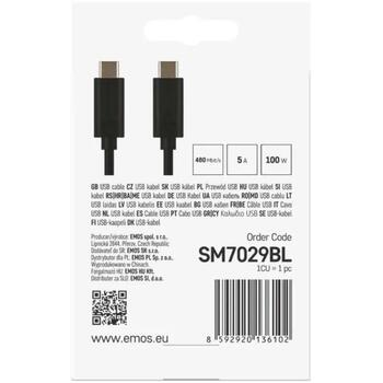 Emos Кабель для зарядки и передачи данных SM7029BL, 2 м, 100 Вт, 480 Мбит/с, черный, PVC, C-C разъемы (SM7029BL)