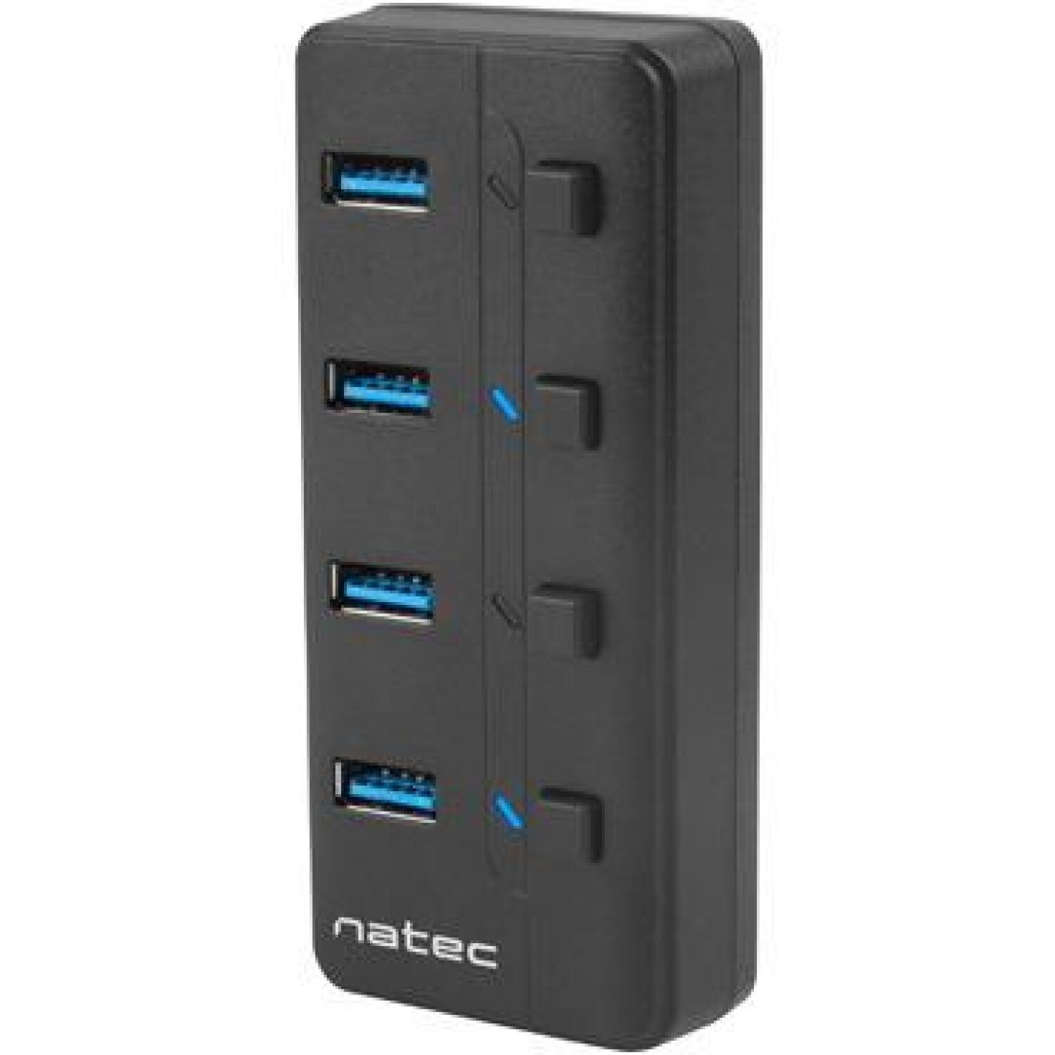 Natec USB хаб Mantis 2 NHU-1557, 4xUSB 3.0 A, 1xUSB B, 230V, переключатели, блок питания (NHU-1557)