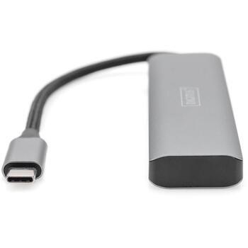 Digitus USB centrmezgls DA-70246, 4 x USB-C, tumši pelēks, Genesys Logic GL3510 mikroshēma (DA-70246)