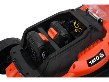 Yato Akumulatora zāles pļāvējs YT-85220, 36V, 34cm, 2x18V, 2x2Ah, 3300 apgr./min, 20-65mm, 35l, 150mm, 175mm, 4 riteņi, Li-Ion (YT-85220)