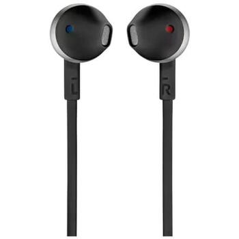 Jbl наушники JBLT205BLK, 3,5мм, 12,5мм, 20Hz-20KHz, 14,3г, 1-кнопочное управление с микрофоном, плоский кабель, удобные амбушюры (JBLT205BLK)
