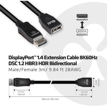 Club3D удлинитель DisplayPort CAC-1023, 3м, 8K60Hz, 32.4Gbps, 28AWG, RoHS (CAC-1023)