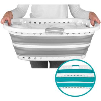 Beldray LA072979PGRYFEU7 Collapsible Hip Hugger Laundry Basket 37L, White/Grey (LA072979PGRYFEU7)
