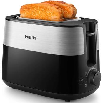 Philips Tosteris HD2516/90, 830 W, 2 atveres, plastmasas korpuss, melns (HD2516/90)