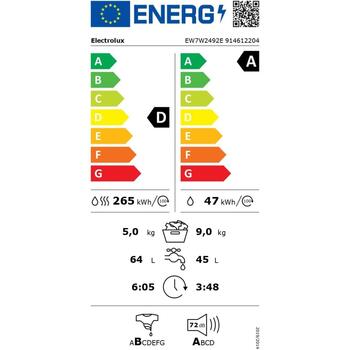 Electrolux стиральная машина с сушкой EW7W2492E, 9кг, 1400об/мин, сушка 5кг, A/D, 60л, 2100Вт, 230В, белый (EW7W2492E)