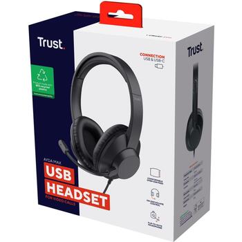 Trust наушники Ayda Max USB, 20 - 20000 Гц, 2 динамика, USB Type-C/USB Type-A, неодимовые магниты, закрытая акустика, черный (25461)