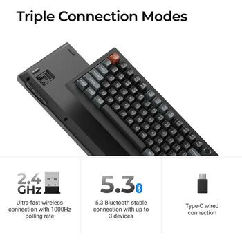 Keychron V3 Ultra 8K bezvadu mehāniskā klaviatūra TKL 2.4GHz Bluetooth 5.3 USB-C 8000Hz RGB melna V3U-D1 (V3U-D1)