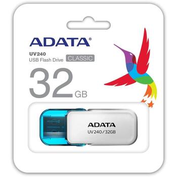 Adata USB zibatmiņa AUV240-32G-RWH, 32 GB, USB Type-A, USB 2.0, balta, vāciņš, 1 gab. (AUV240-32G-RWH)