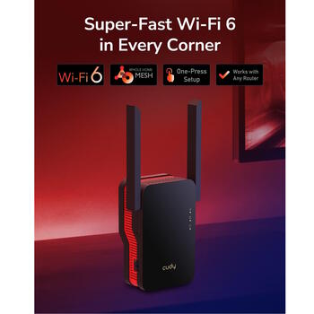 Cudy RE3000 WiFi 6 Mesh репитер, AX3000, 2.4+5GHz, 2402+574Mbps, 1xGigabit, WPS, WPA3, черный (RE3000)