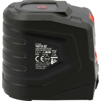 Yato лазерный уровень YT-30426, 25 м, ±1,5 мм/5 м, 505-520 нм, <1 мВт, ±3°, IP54, 2x1,5 В AA, 3 В, 1/4