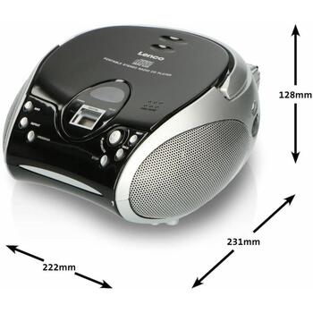 Lenco SCD-24 Black/Silver CD-магнитола, 2x2W, FM-радио, CD/CD-R/CD-RW, ЖК-дисплей, разъем 3.5mm для наушников, ручка для переноски (SCD-24 Black/Silver)