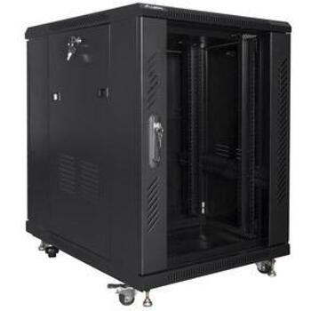 Lanberg brīvi stāvošais skapis FF01-6815-12B, 600mm, 15U, 800kg, melns, 4 ventilatori, IP20, stikla durvis (FF01-6815-12B)